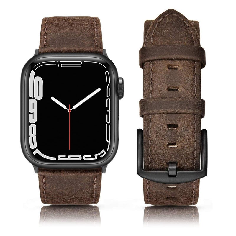 SWEES Leather Band Compatible for Apple Watch 42mm 44mm 45mm, Genuine Leather Replacement Wristband Strap Compatible iWatch Series 7 6 5 4 3 2 1 SE Sports & Edition Men And Women, Retro Brown - Image 1